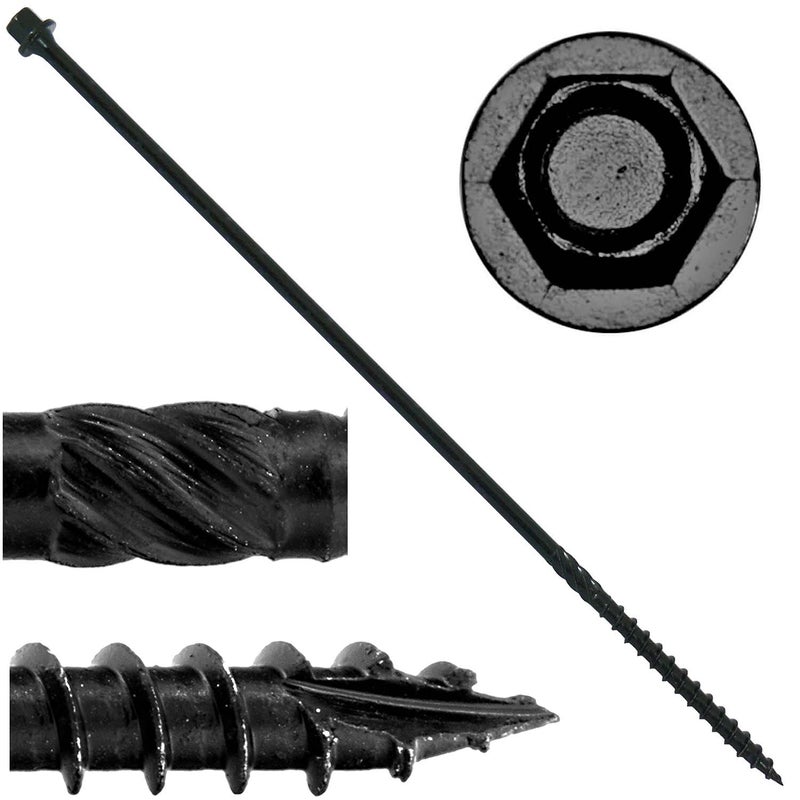 Jake Sales #14 X 12 Heavy Duty Black Timber/Log/Landscaping Wood Screws - Exterior Coated Heavy Duty Screws (50 Count - Heavy Duty Black Log Wood Screws) - Image 1